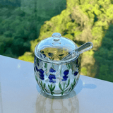 Açucareiro de Cristal com Colher e Tampa Lavanda 8,5cm