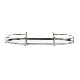 Bandeja oval metal espelhada com estrutura cromada e detalhes prateados
