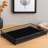 Bandeja Retangular Preta Em Metal Com Espelho Preto 4 x 24 x 12 cm