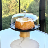 Prato para Bolo Boleira Lume Preto em Bambu com Tampa 27,5cm