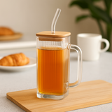 Caneca de Vidro com Tampa de Bambu e Canudo Graffiato 290ml