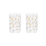 Par de copos 280ml com padrão floral branco e amarelo em fundo branco