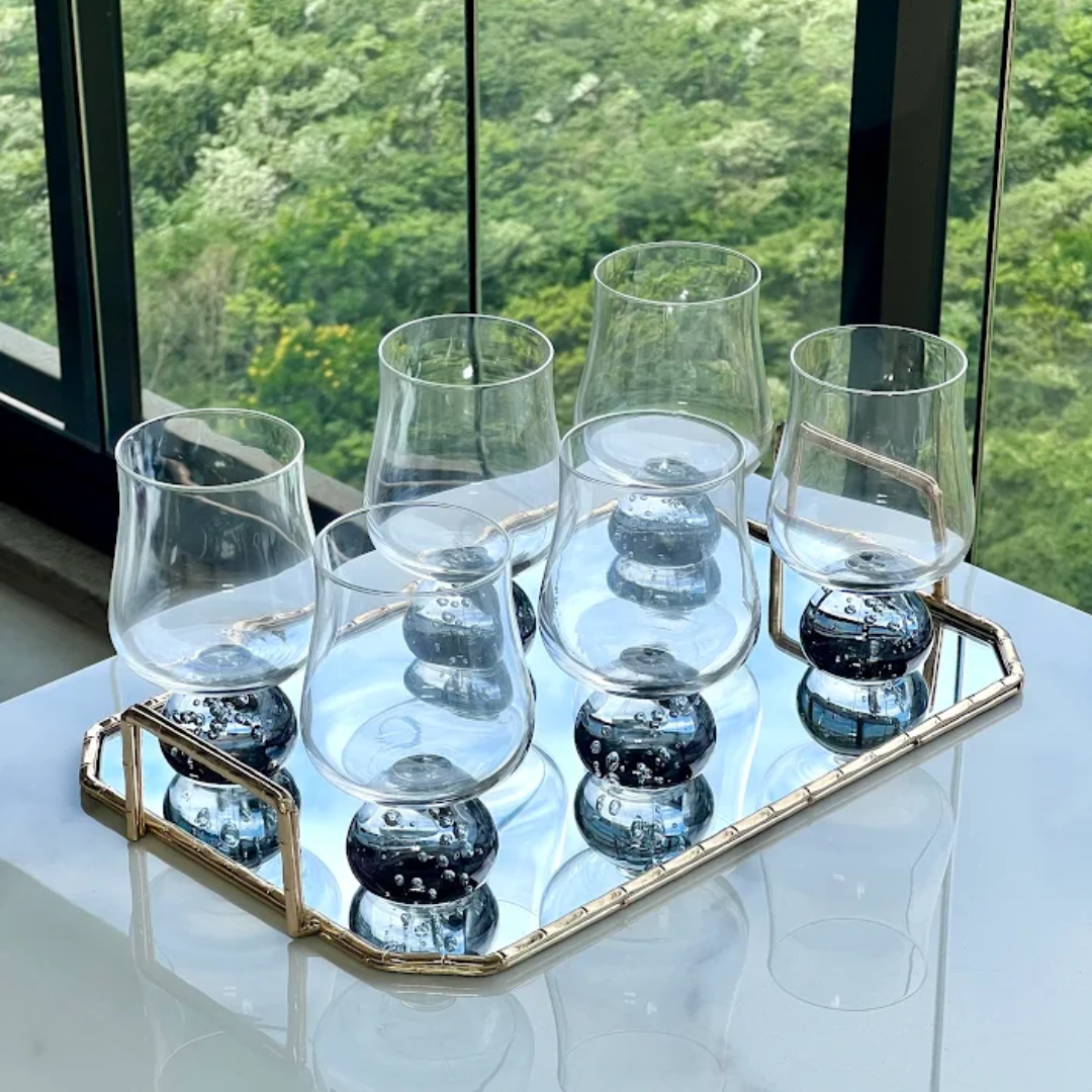 Jogo 6 Copos de Vidro Base Esfera Fume 440ml