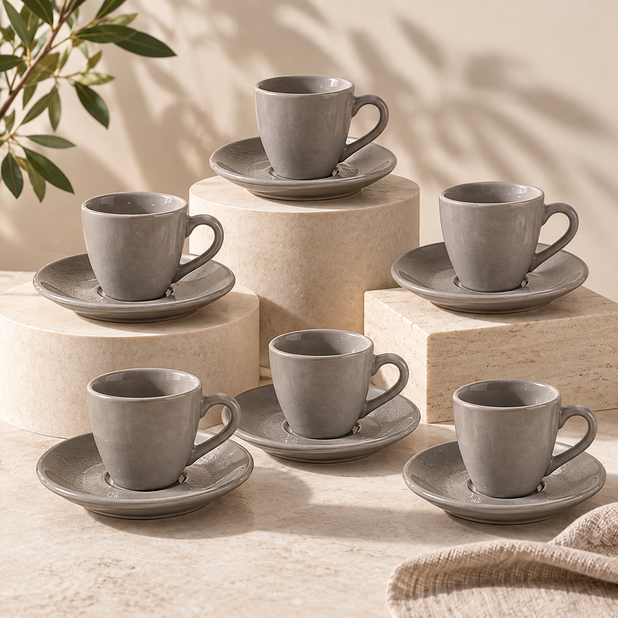 Jogo 6 Xícaras de Café com Pires Bruma Cerâmica 120ml