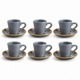 Jogo 6 Xicaras de Café com Pires Azul Filete Amassada 100ml