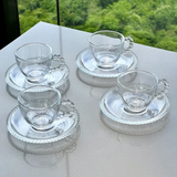 Jogo de Xícaras de Café Cristal Com Pires Pearl Bolinha 4 Peças - 80ml