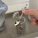 Conjunto 6 Colheres Com Suporte De Zamac Niquelado Crystal 14cm