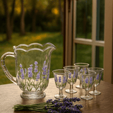 Jogo 1 Jarra com 6 Taças Cristal Lavanda Hand Painting
