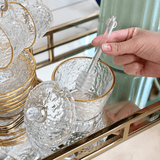 Meleira de Cristal Martelado com Colher e Tampa com Fio de Ouro Petra