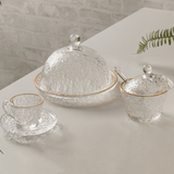 Queijeira Cristal de Chumbo Martelado Petra com Tampa e Borda Dourada 19,5cm