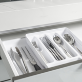 Porta Talheres e Utensílios Organizador de Gaveta em Polipropileno com Extensor Branco Logic