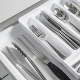 Porta Talheres e Utensílios Organizador de Gaveta em Polipropileno com Extensor Branco Logic