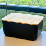 Porta Pão Lume Preto com Tampa de Bambu 9,5L