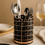 Porta Talheres Utensílios Preto e Rose Gold 15cm