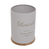 Cilindro branco para utensílios com interior vazio e aro madeira inferior