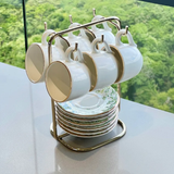 Jogo 6 Xicaras de Café com Pires Verde Arabesco 90ml