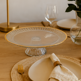 Prato para Bolo Boleira com Pé Radial em Cristal Fio de Ouro 32cm