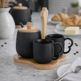 Suporte, Xicara e Açucareiro Oasis Preto na bancada