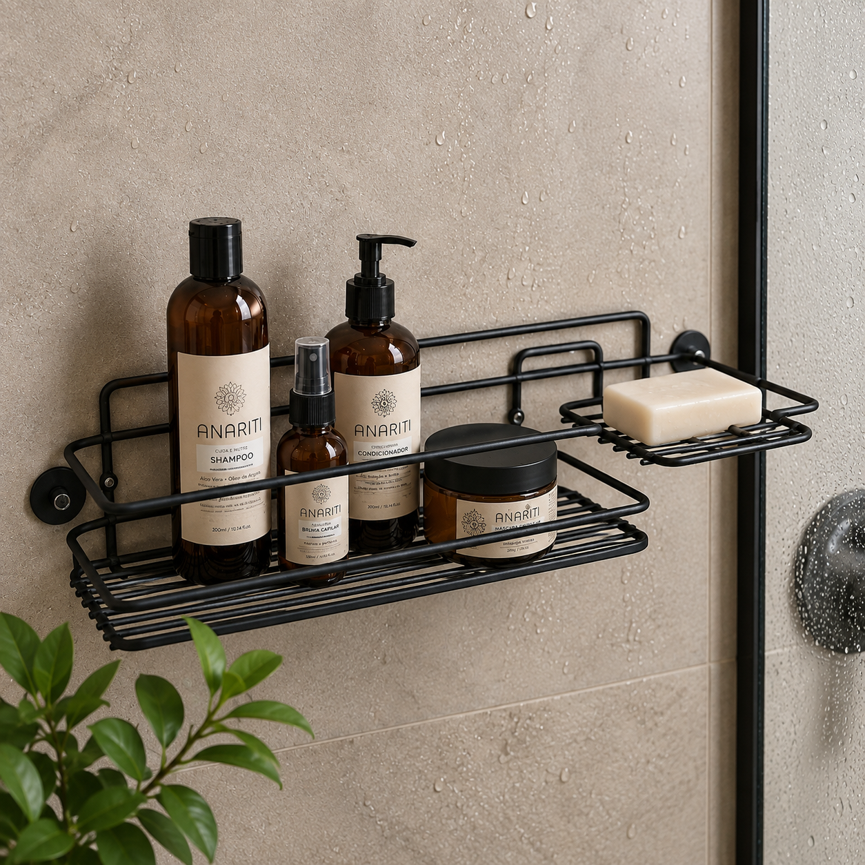 Suporte para Shampoo Com Saboneteira Fixação Parafuso Boa Dica Preto