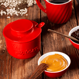 Açucareiro com Colher em Cerâmica Vermelho - Ela Decora