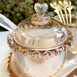 Açucareiro Cristal com Colher Coração Âmbar Metalizado 12cm x 9,5cm - Ela Decora