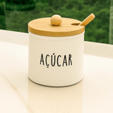 Açucareiro de Vidro Doha com Colher e Tampa de Bambu 300ml - Ela Decora