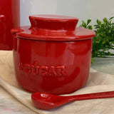 Açucareiro com Colher em Cerâmica Vermelho