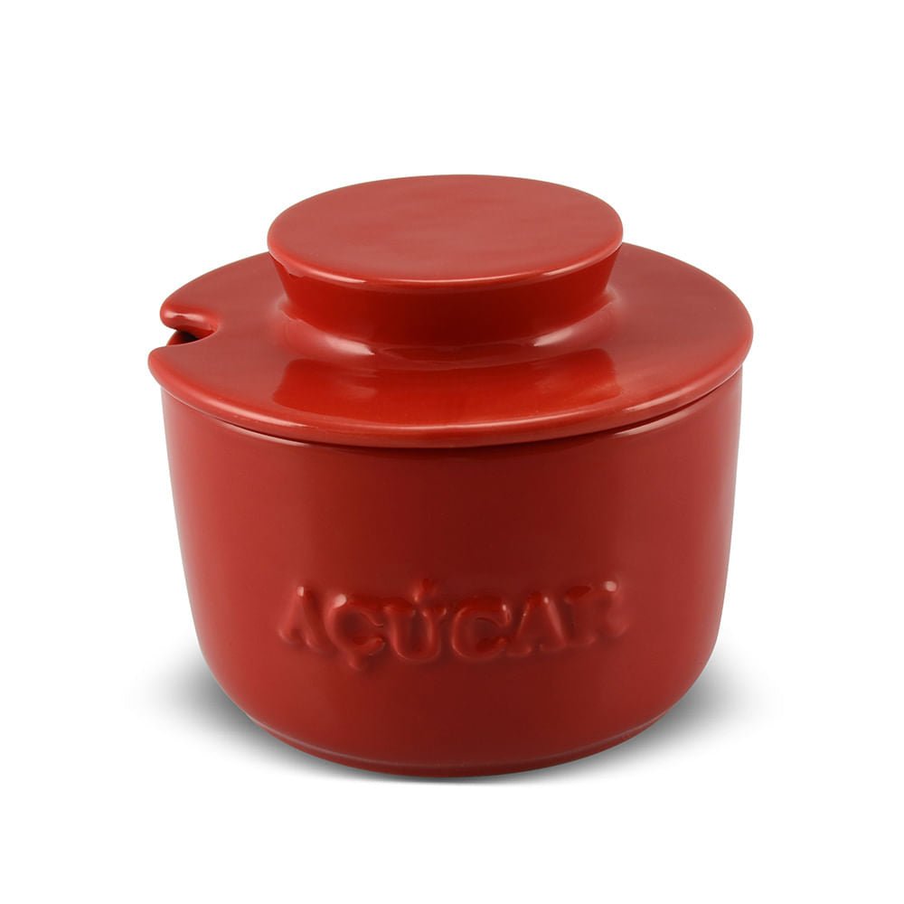 Açucareiro em Cerâmica Vermelho - Ela Decora