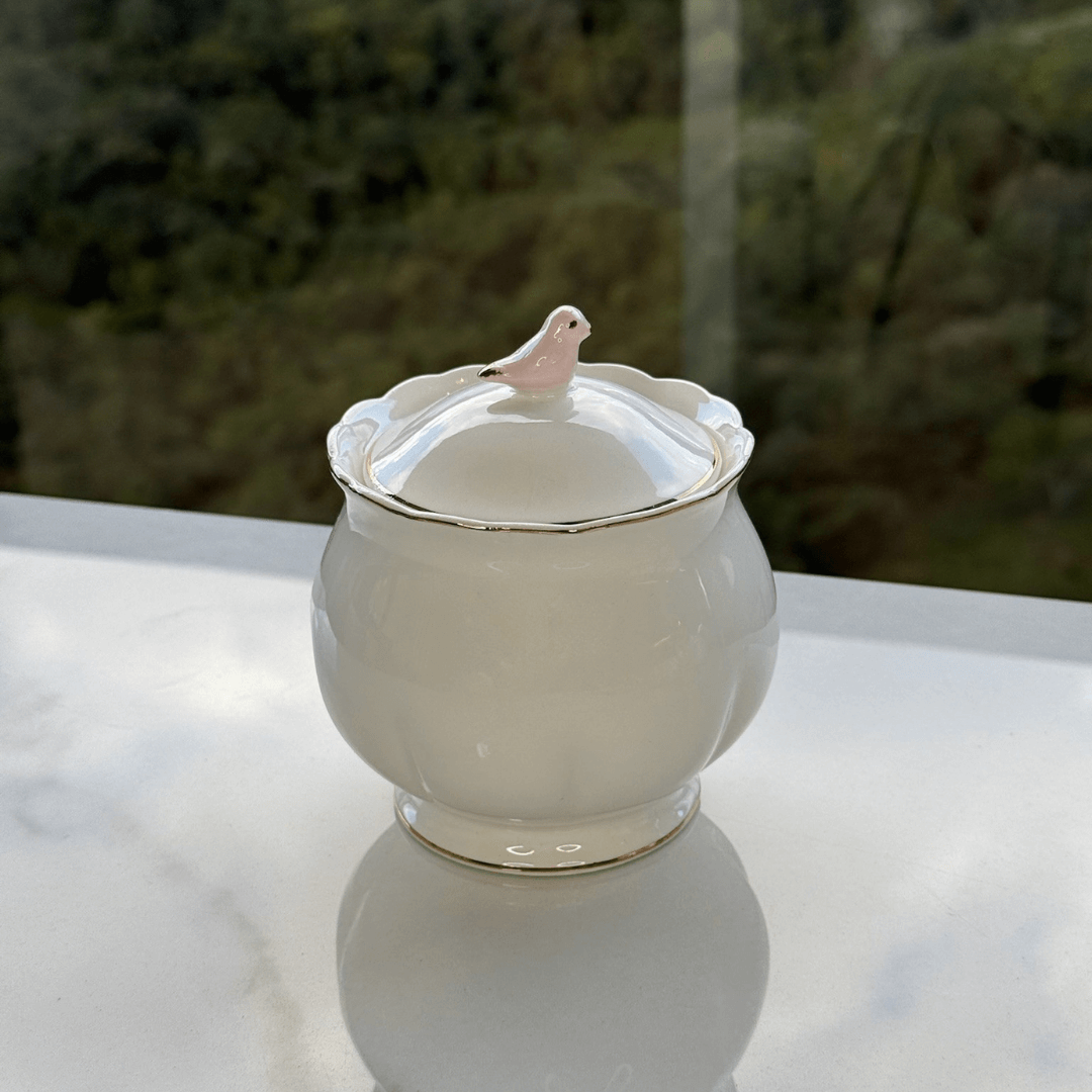 Açucareiro em Porcelana Birds Branco 300ml - Ela Decora
