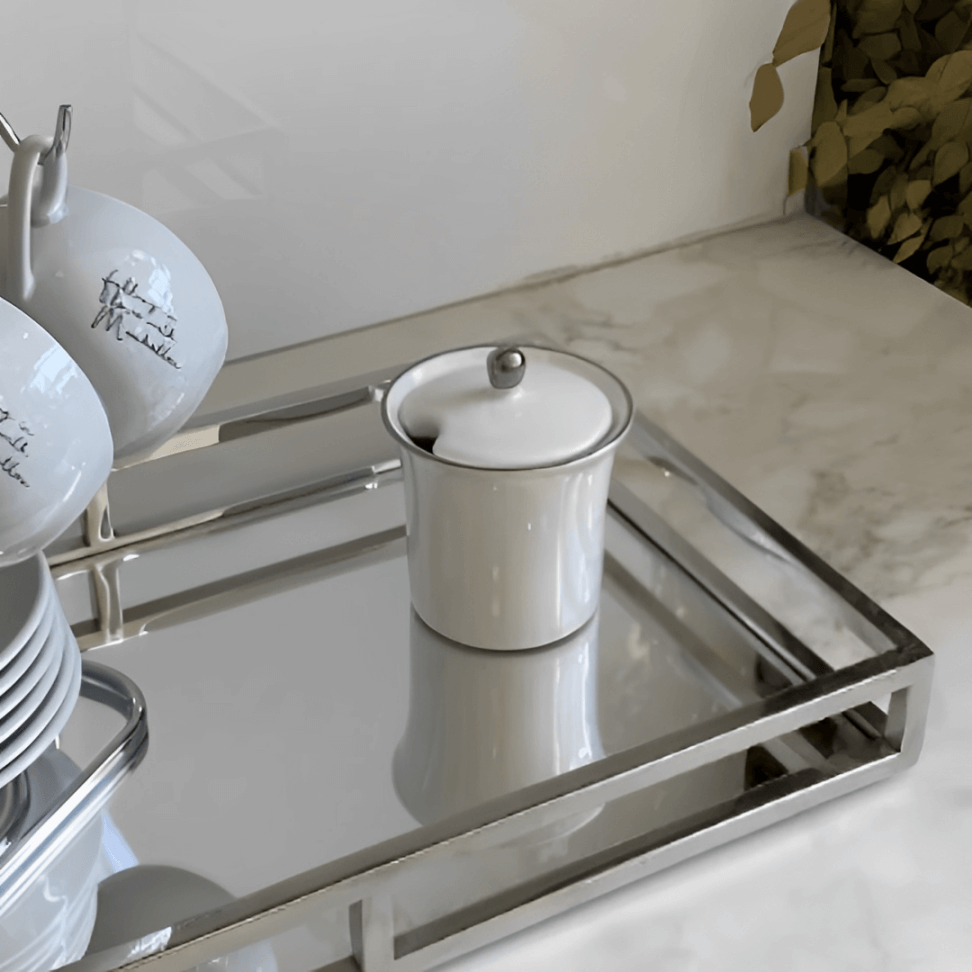 Açucareiro Isabel Porcelana com Tampa Cromado 200ml - Ela Decora