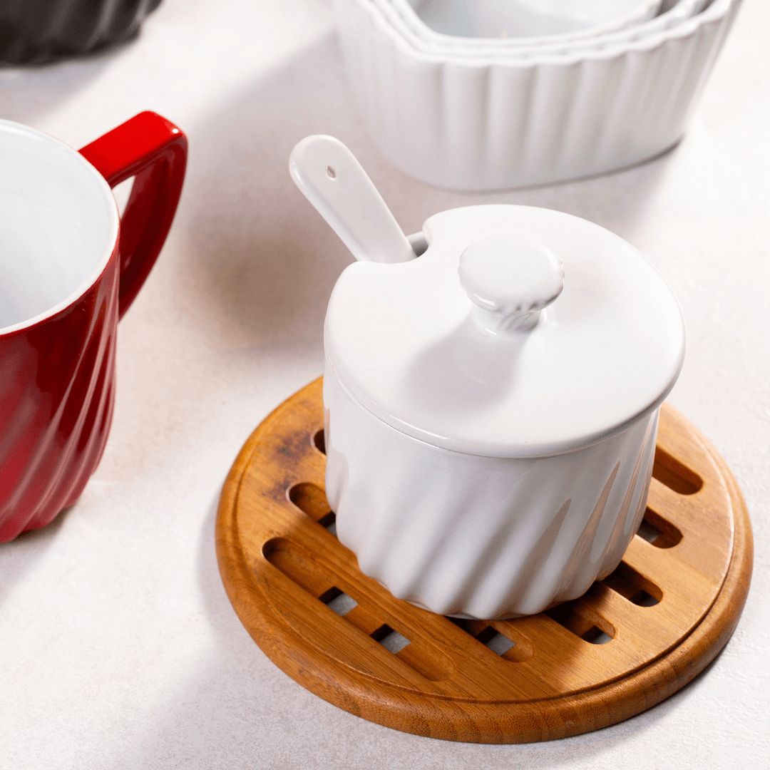 Açucareiro Twist com Colher Branco 250g - Ela Decora