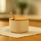 Açucareiro Lume Bege com Tampa de Bambu 200ml