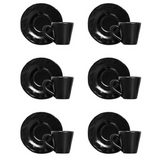 Jogo 6 Xicaras de Chá com Pires Preto Fosco Amassada 200ml