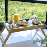 Bandeja de Madeira Teca com Sisal para Servir 50cm - Ela Decora