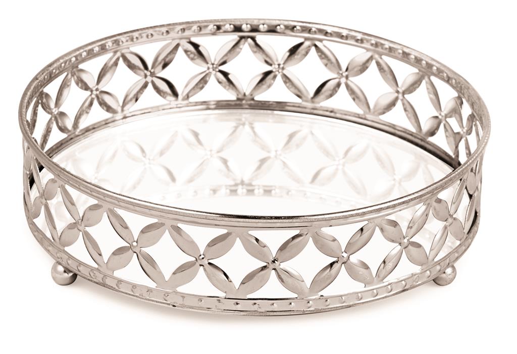 Bandeja de Metal Cromado G 24,5cm x 5cm - Ela Decora