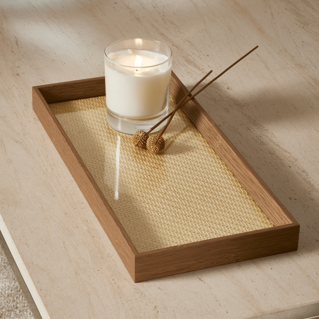Bandeja Decorativa em MDF com Rattan 45cm - Ela Decora