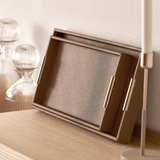 Bandeja Decorativa em MDF e PU Marrom P 33cm - Ela Decora
