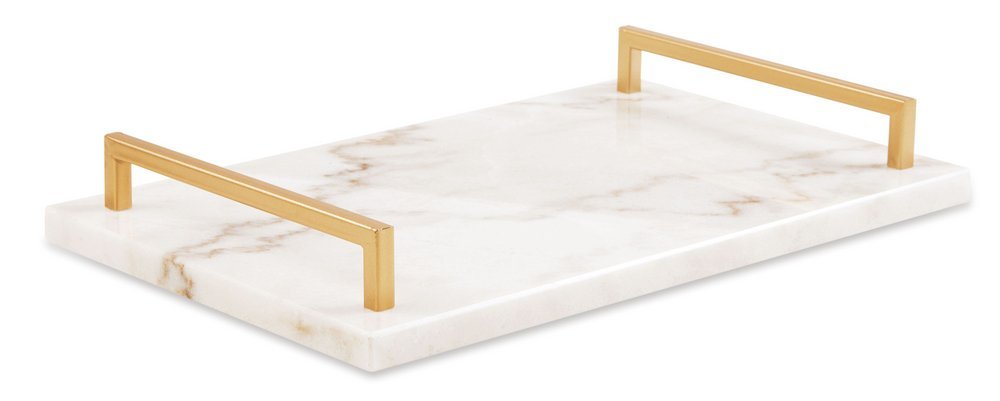 Bandeja Em Mármore E Metal Dourado - 38 cm - Ela Decora