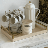 Bandeja em MDF e PU com Alças Bege 40cm - Ela Decora