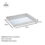 Bandeja em Metal com Espelho Cromada 31cm - Ela Decora