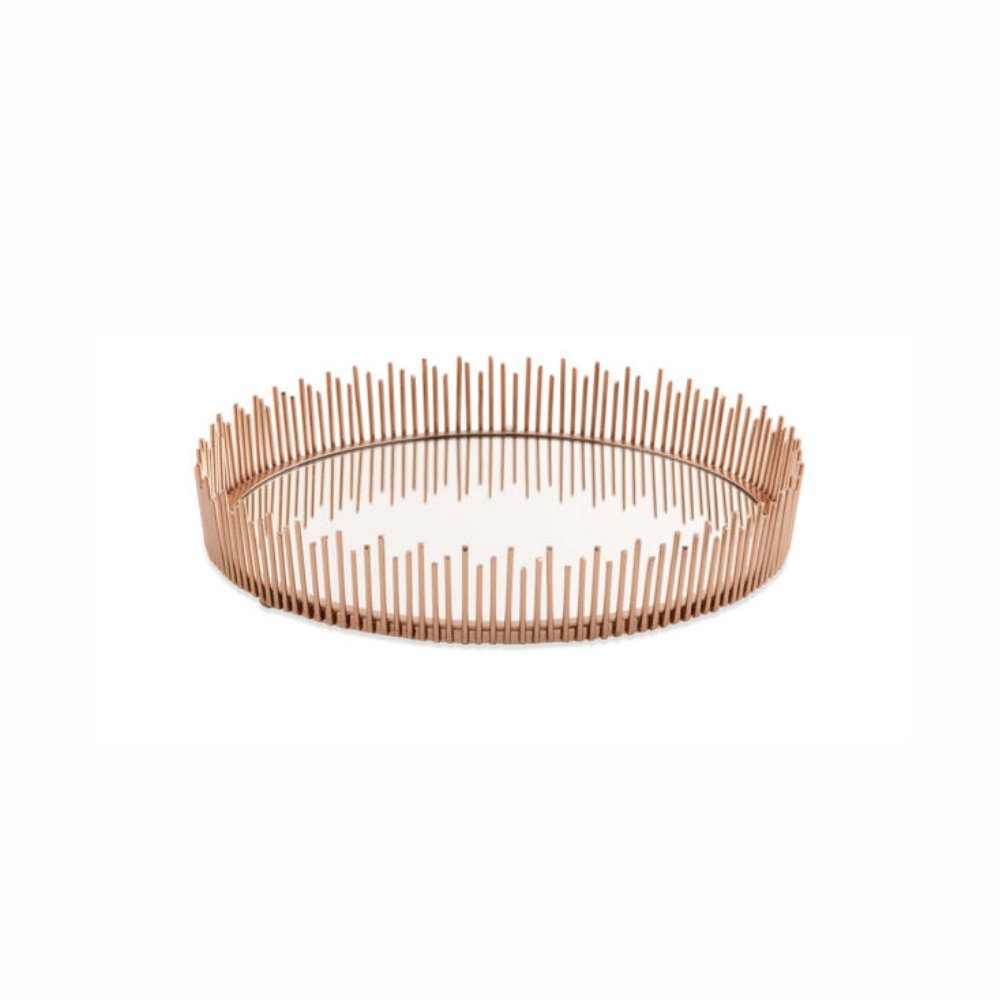 Bandeja em Metal Com Espelho e Borda Irregular Rose Gold 6 x 26 cm - Ela Decora