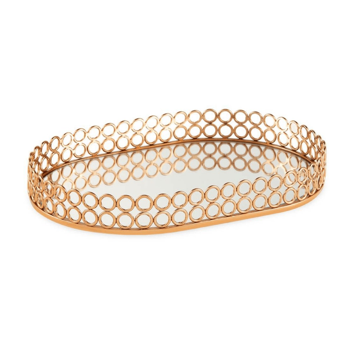 Bandeja em Metal com Espelho Rose Gold - 36 cm - Ela Decora