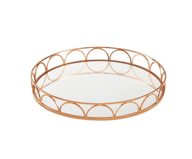 Bandeja em Metal com Espelho Rose Gold 45cm - Ela Decora