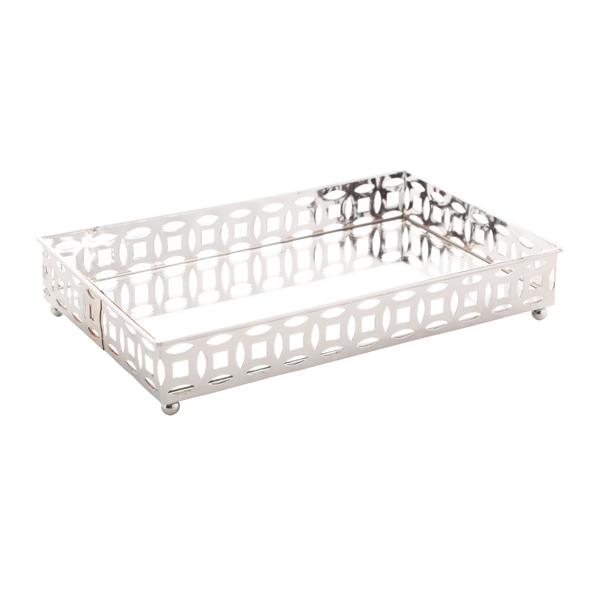 Bandeja em Metal com Espelho Singapura Cromado 21cm - Ela Decora