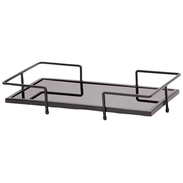 Bandeja em Metal com Vidro Preto 29cm - Ela Decora