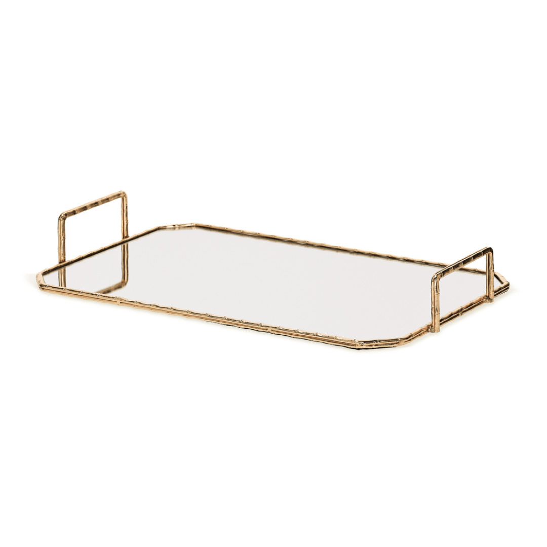 Bandeja em Metal Dourada com Espelho G 46,5cm - Ela Decora