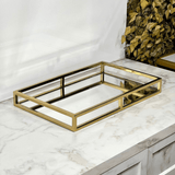 Bandeja Espelhada Aço Inox Dourado 41cm x 26cm x 5cm - Ela Decora