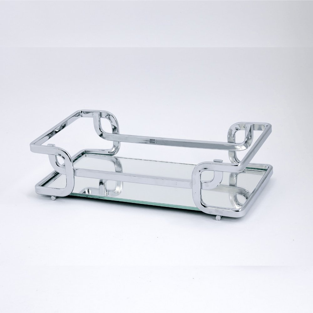 Bandeja Luana Com Espelho Cromado - 10 x 20 cm - Ela Decora