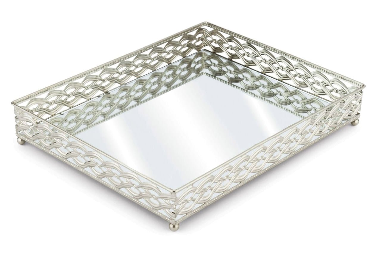 Bandeja Luxo Francesa Retangular Cromado G 31cm x 25cm x 4,5cm - Ela Decora