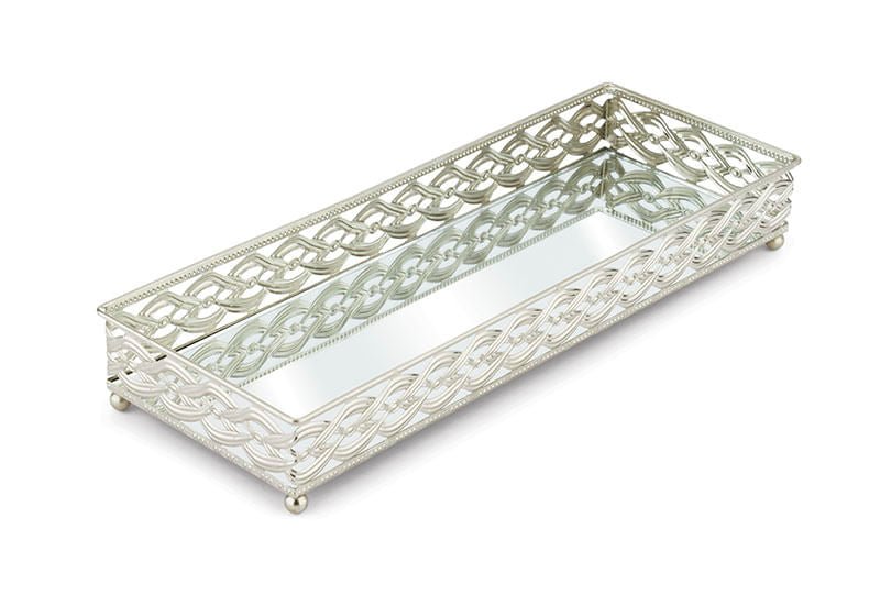 Bandeja Luxo Francesa Retangular Cromado M 34,5cm x 12,5cm x 4,5cm - Ela Decora